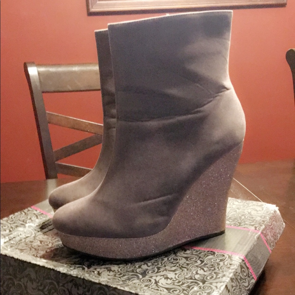 Grey Booties with Glitz Wedge heel!